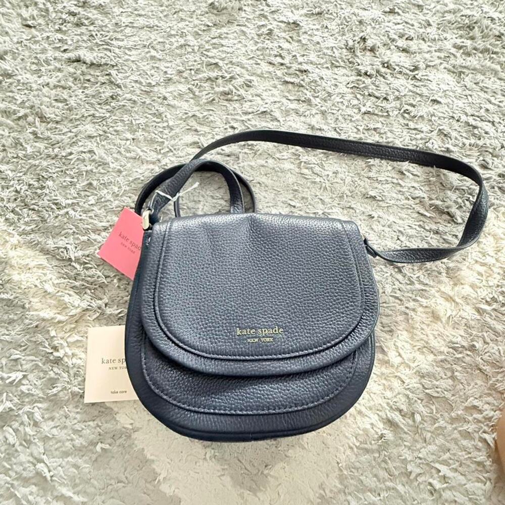 NWT Kate Spade New York blue leather crossbody bag with gold accents